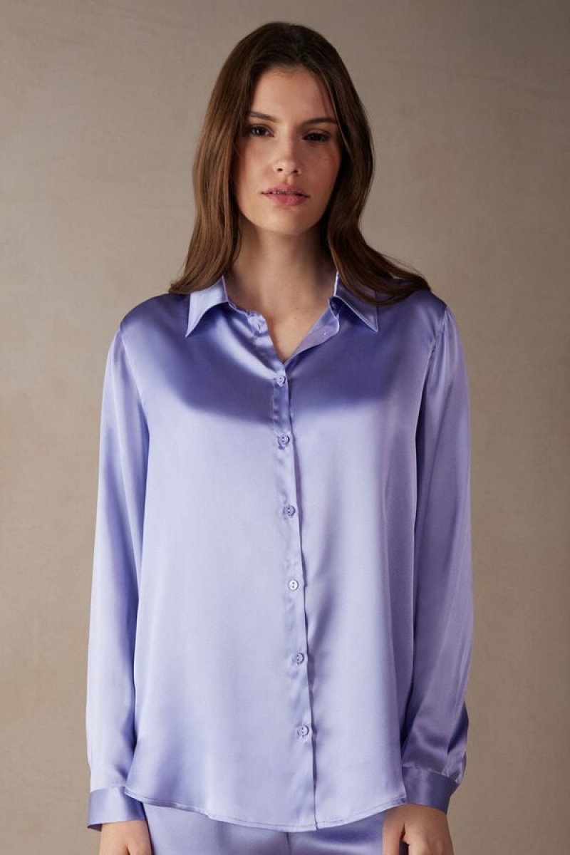 Intimissimi Silk Shirt Women\'s Long Sleeve Lavender | USA 1833HKW