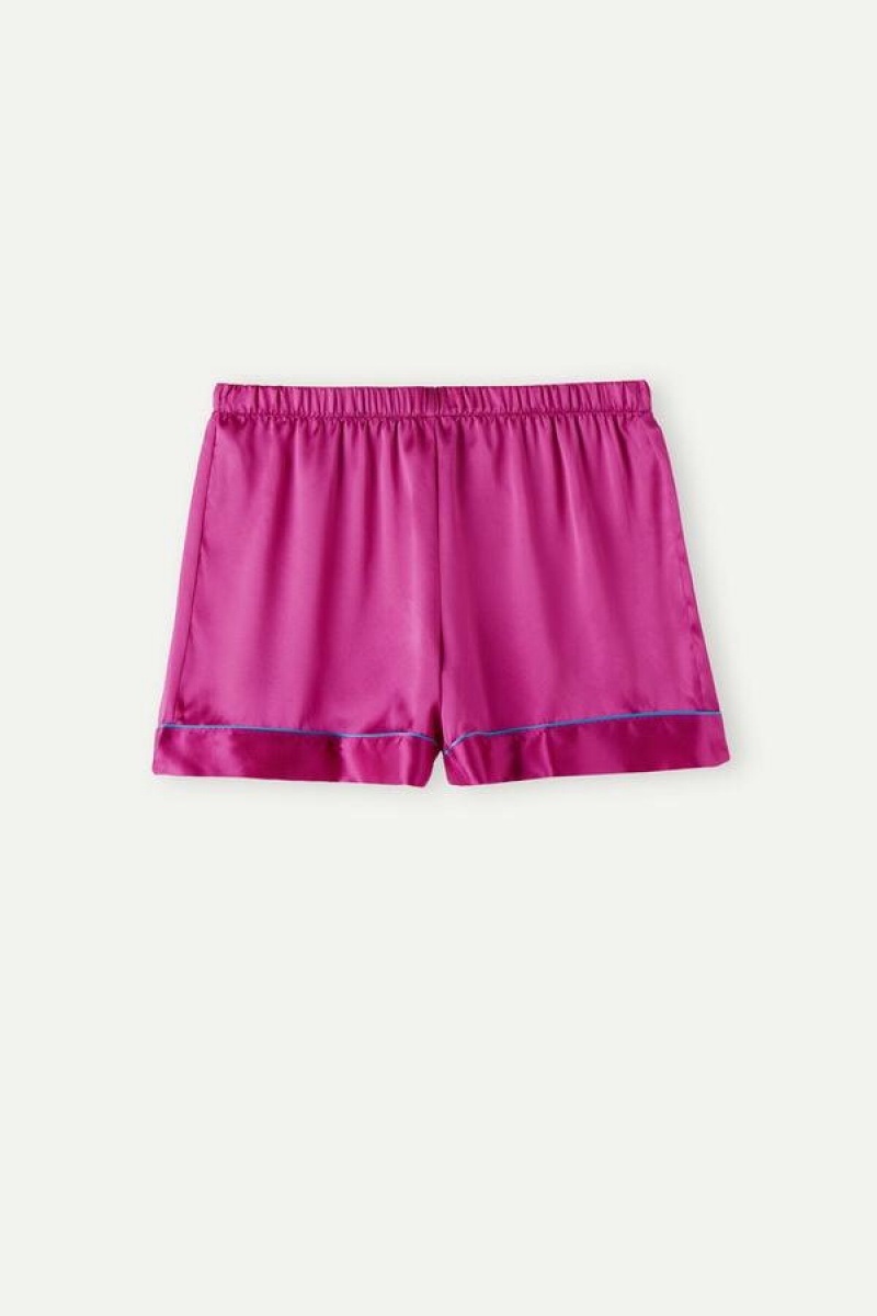 Intimissimi Silk Shorts with Contrast Trim Women's Pajamas Pink | USA 1980UTL