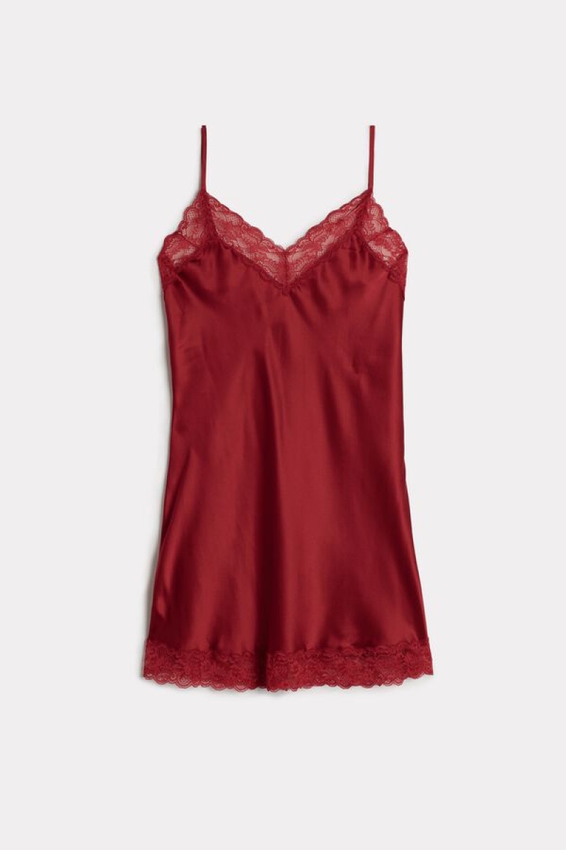 Intimissimi Silk Slip with Lace Insert Detail Women's Lingerie Red | USA 1917CEI