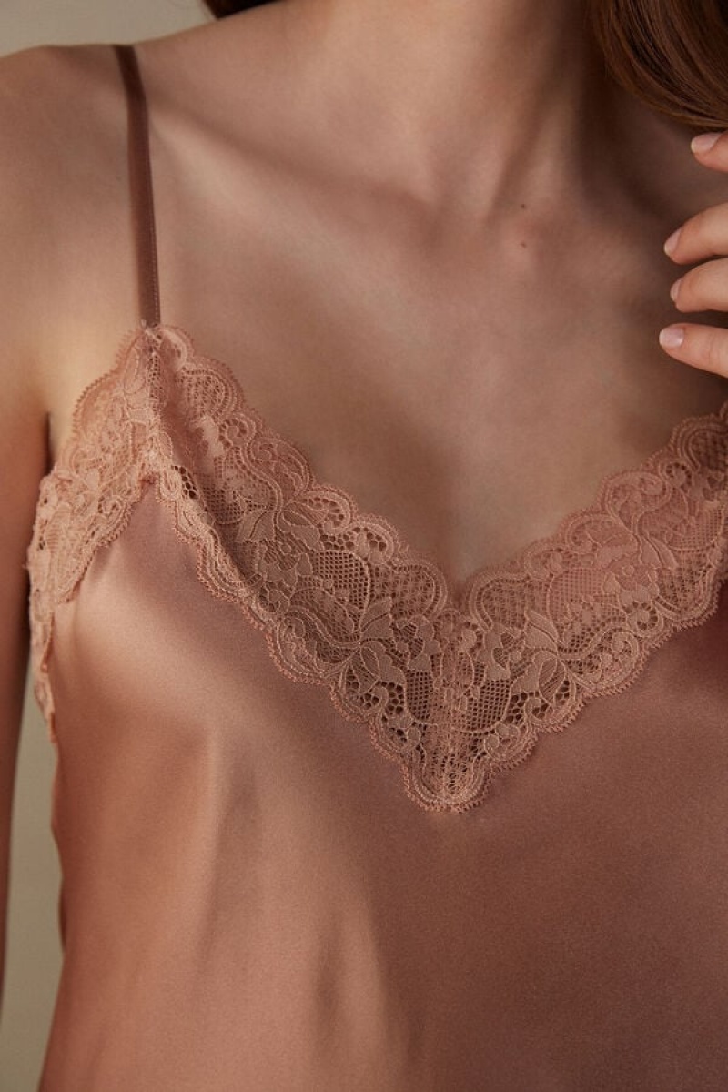 Intimissimi Silk Slip with Lace Insert Detail Women's Lingerie Pink | USA 1918VDO