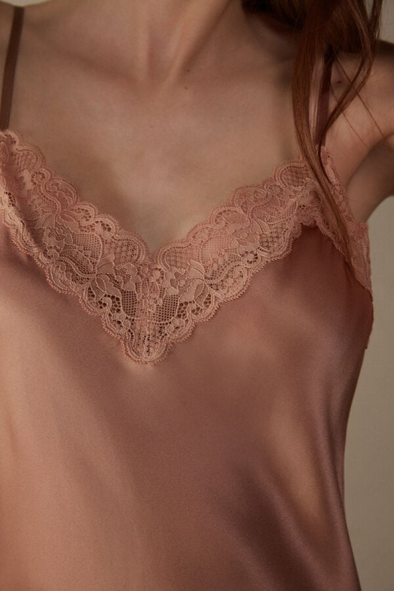 Intimissimi Silk Slip with Lace Insert Detail Women's Lingerie Pink | USA 1918VDO