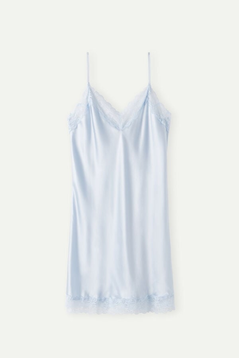 Intimissimi Silk Slip with Lace Insert Detail Women's Lingerie Blue | USA 1944VDO