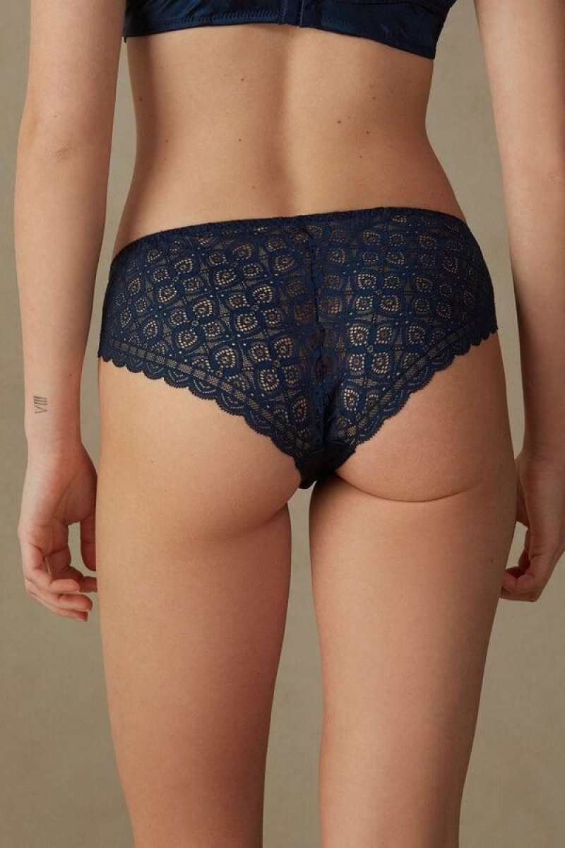 Intimissimi Silk and Lace Briefs Women's Panties Blue | USA 2404MAQ