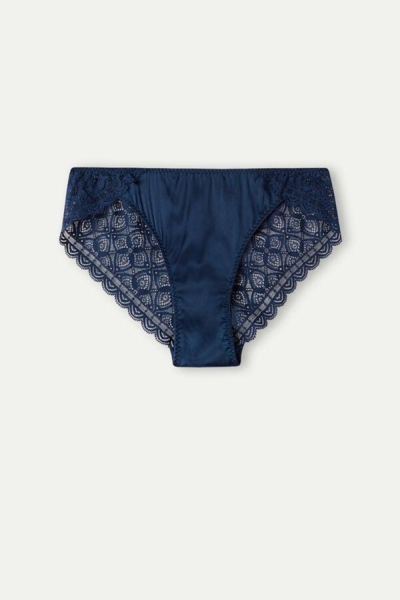 Intimissimi Silk and Lace Briefs Women's Panties Blue | USA 2404MAQ