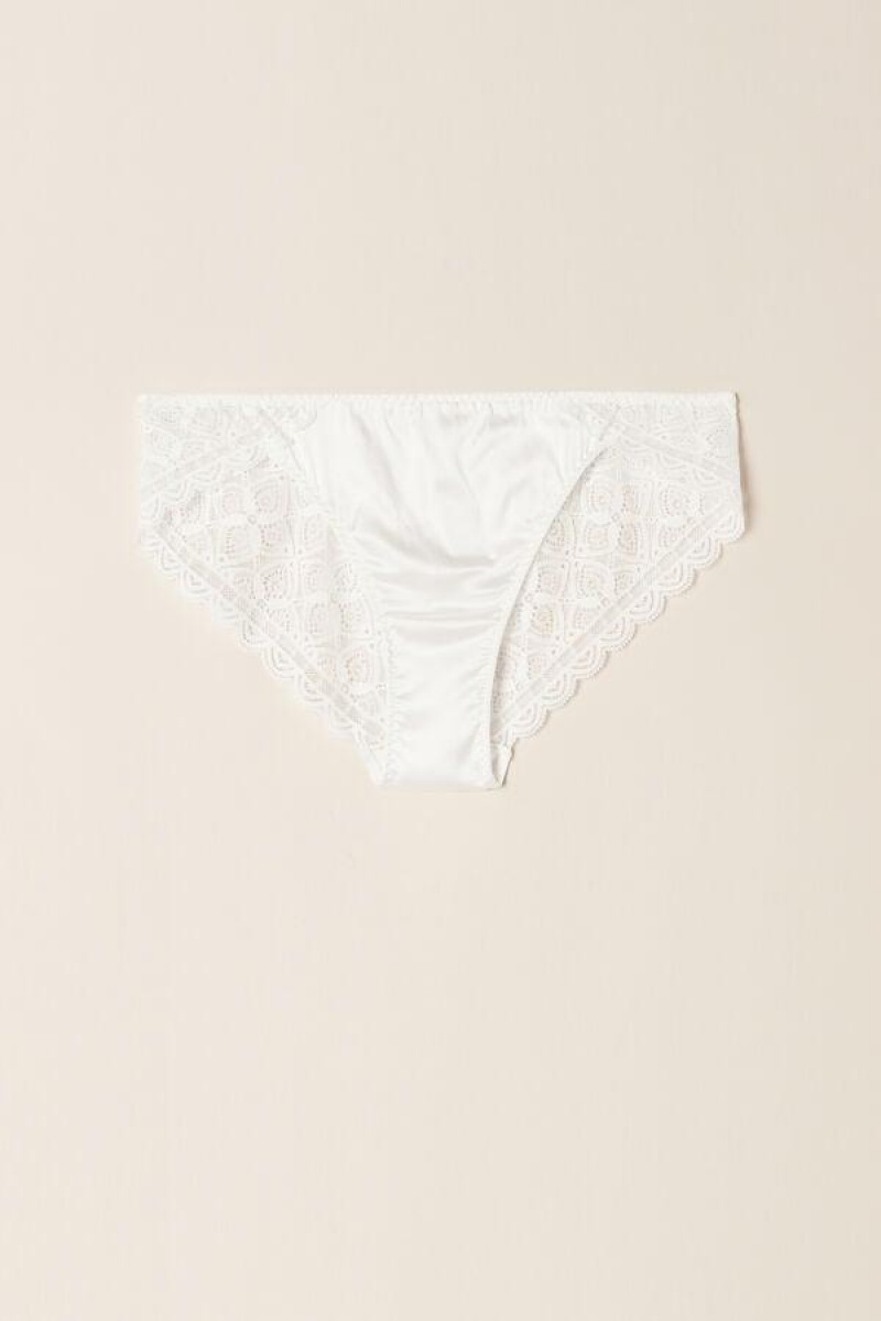 Intimissimi Silk and Lace Briefs Women's Panties White | USA 2445APH