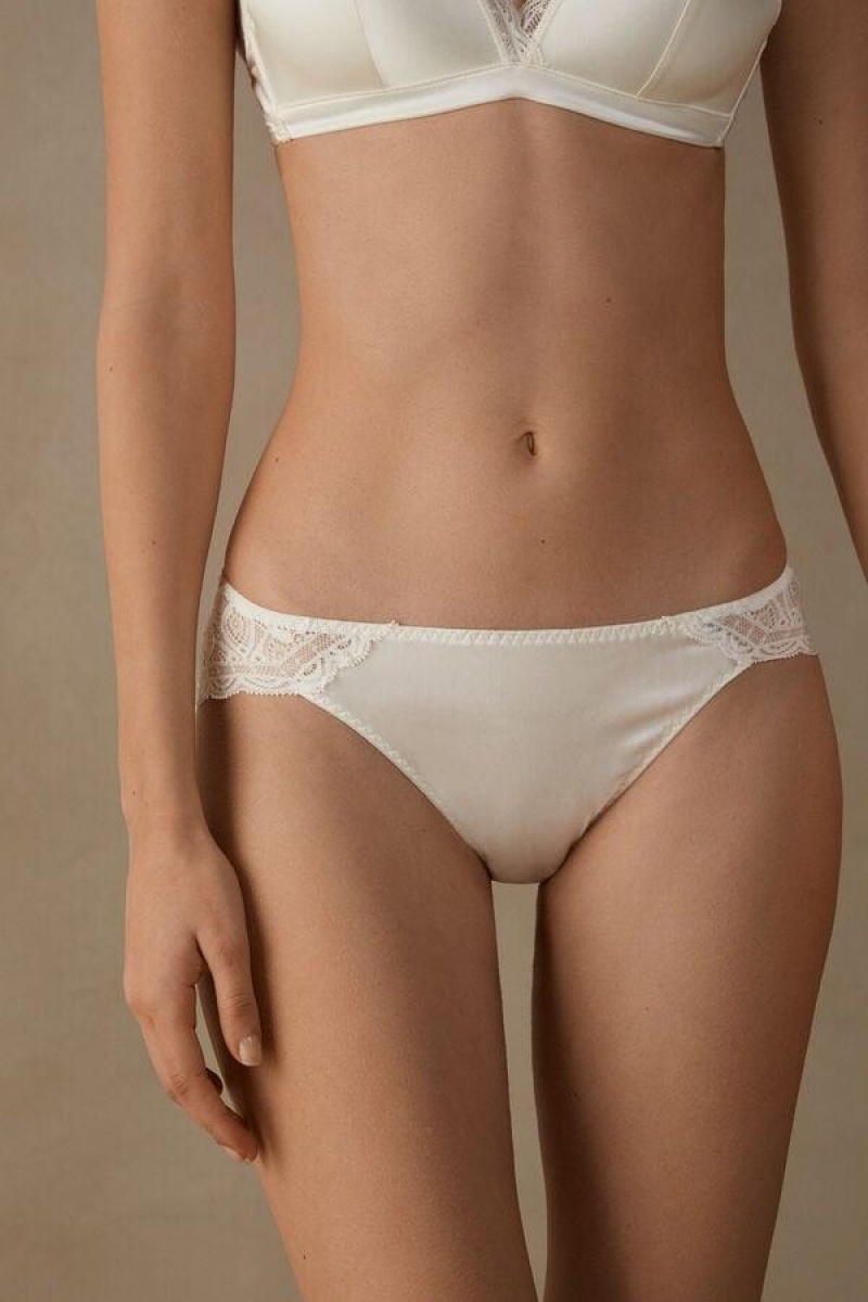 Intimissimi Silk and Lace Briefs Women\'s Panties White | USA 2445APH