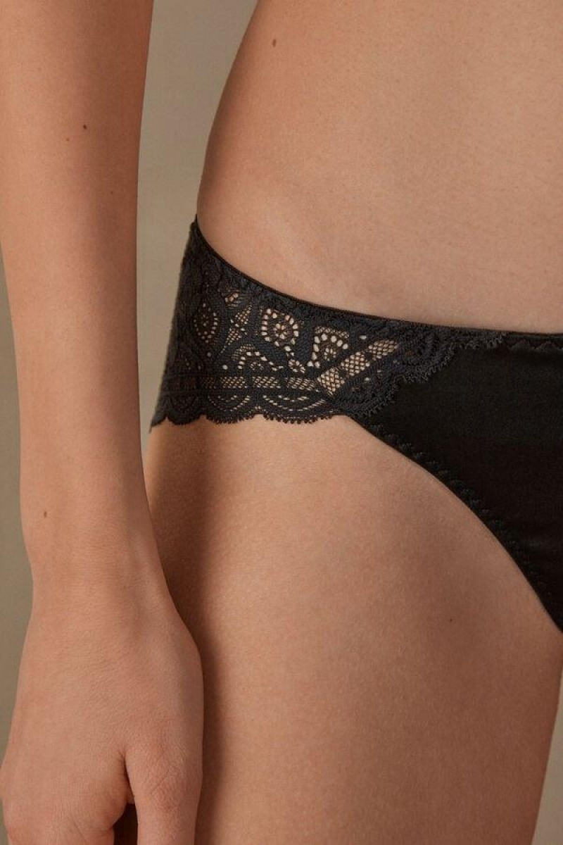 Intimissimi Silk and Lace Briefs Women's Panties Black | USA 2447ORK