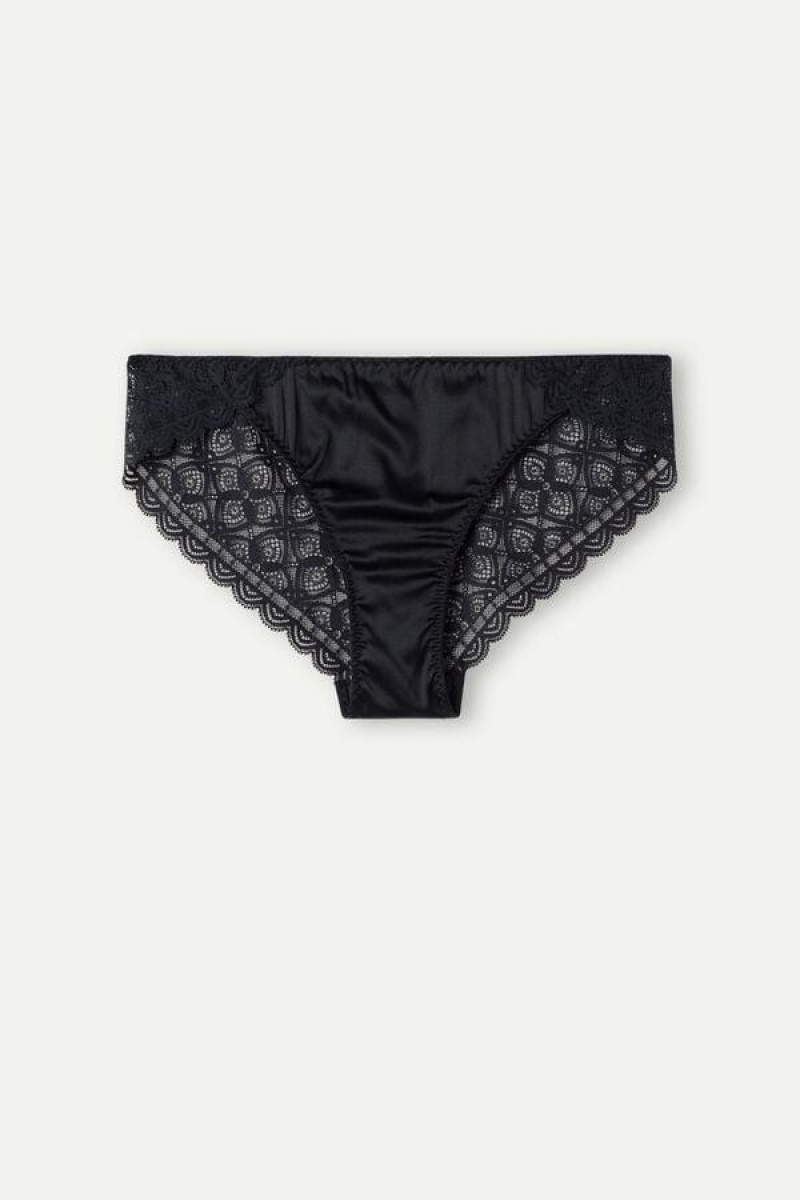 Intimissimi Silk and Lace Briefs Women's Panties Black | USA 2447ORK