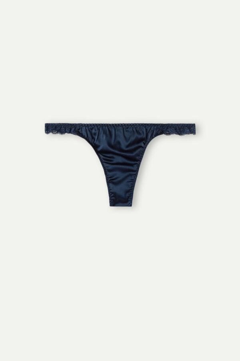 Intimissimi Silk and Lace G-String Women's Panties Blue | USA 2285MAS