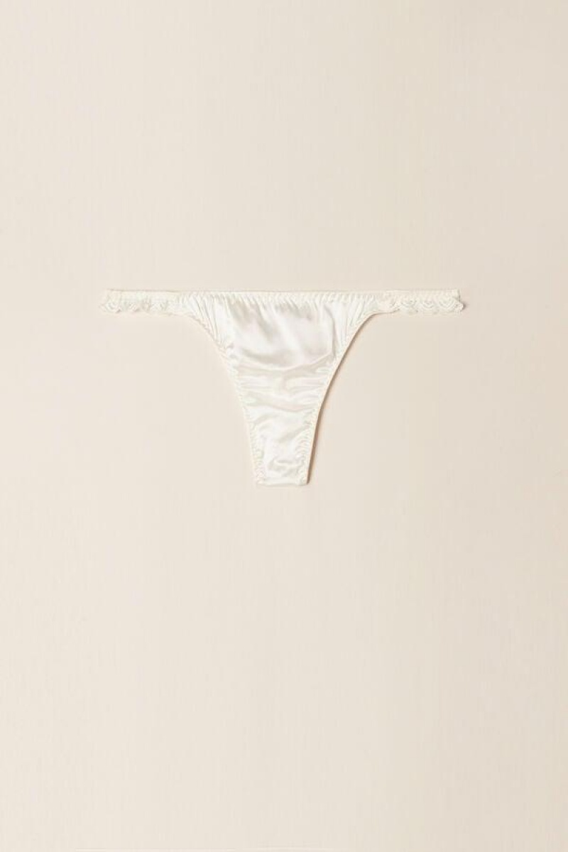 Intimissimi Silk and Lace G-String Women's Panties White | USA 2544HKA