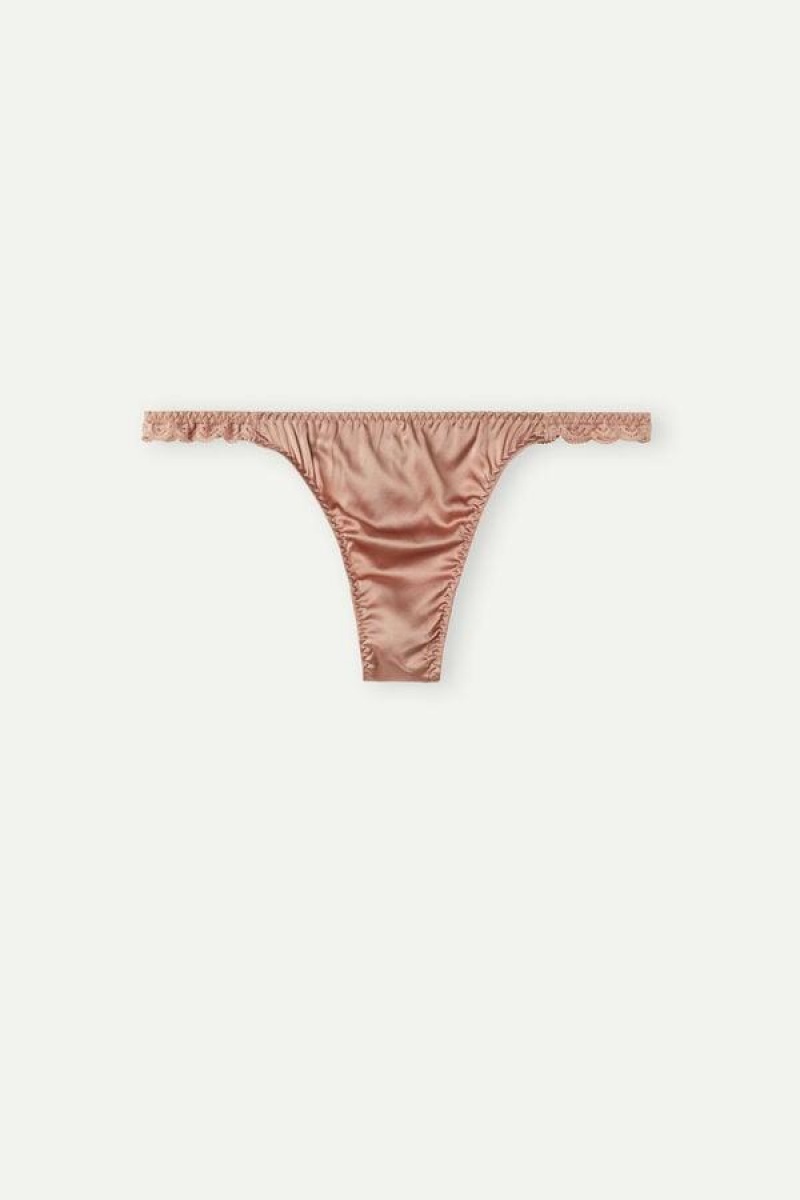 Intimissimi Silk and Lace G-String Women's Panties Pink | USA 2545GLS