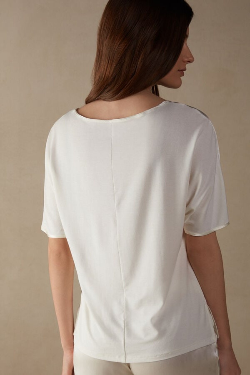 Intimissimi Silk and Modal Top Women's Short Sleeve White | USA 1853PQC