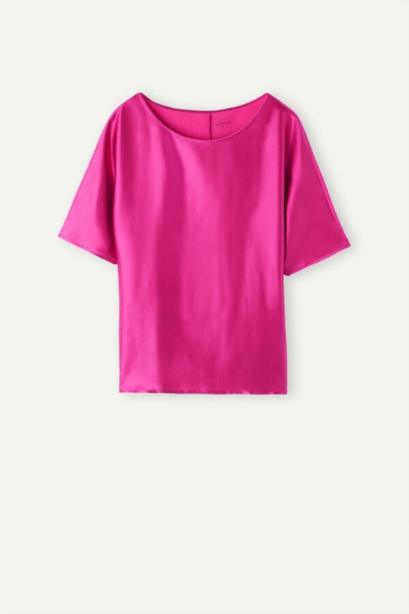 Intimissimi Silk and Modal Top Women's Short Sleeve Pink | USA 1859HKW