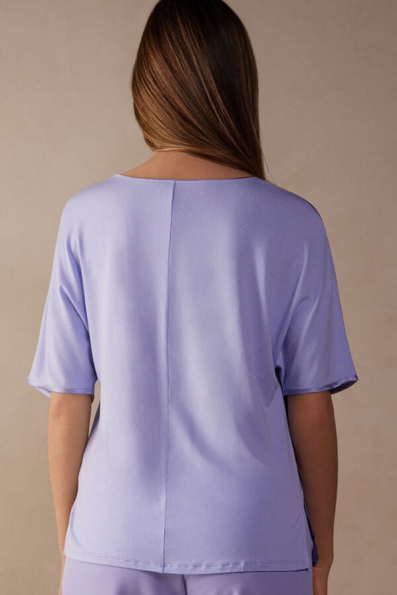 Intimissimi Silk and Modal Top Women's Short Sleeve Lavender | USA 1861KIR