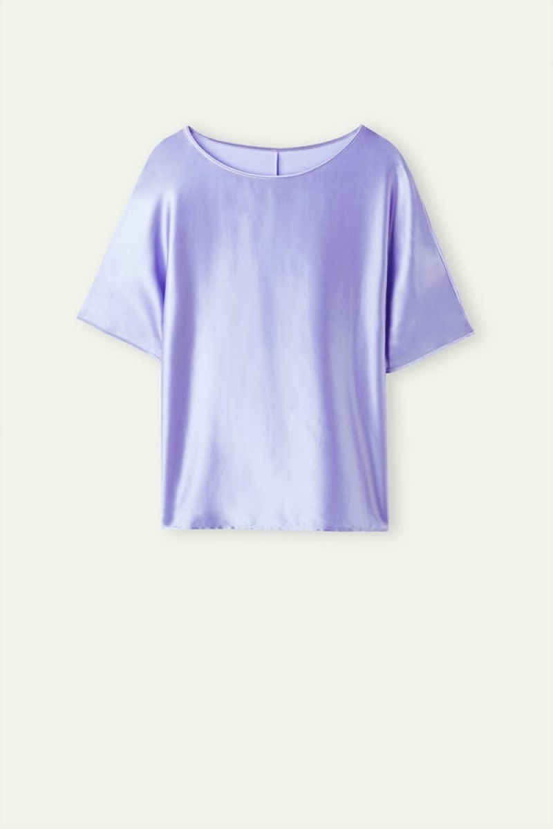 Intimissimi Silk and Modal Top Women's Short Sleeve Lavender | USA 1861KIR