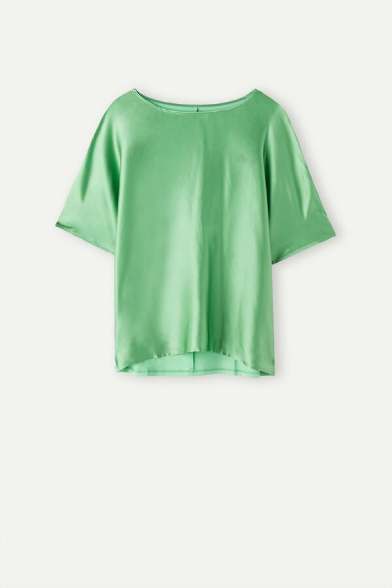 Intimissimi Silk and Modal Top Women's Short Sleeve Mint | USA 1862LHT