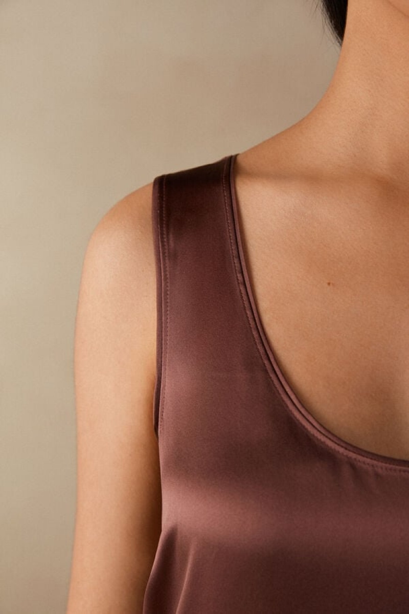 Intimissimi Silk and Modal Women's Tank Top Brown | USA 1726DNN