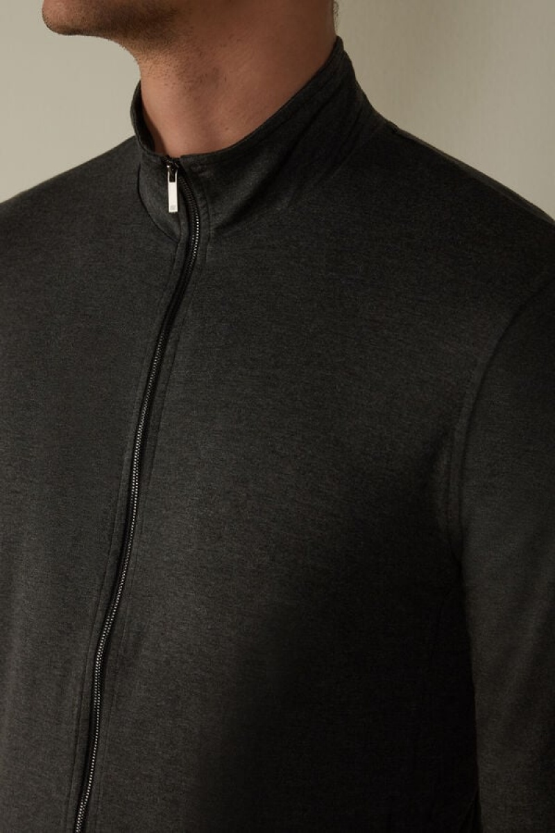 Intimissimi Silk and Modal Zip-Up Men's Sweatshirts Dark Grey | USA 2988YUD