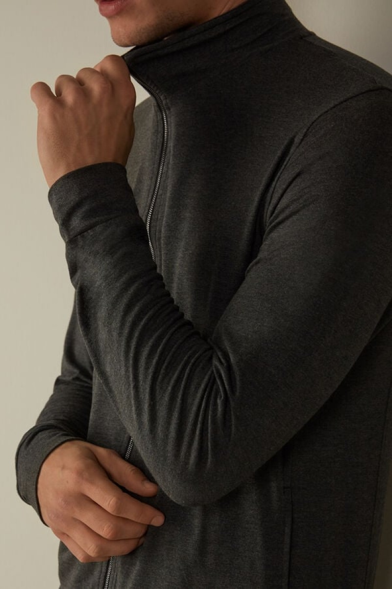 Intimissimi Silk and Modal Zip-Up Men's Sweatshirts Dark Grey | USA 2988YUD