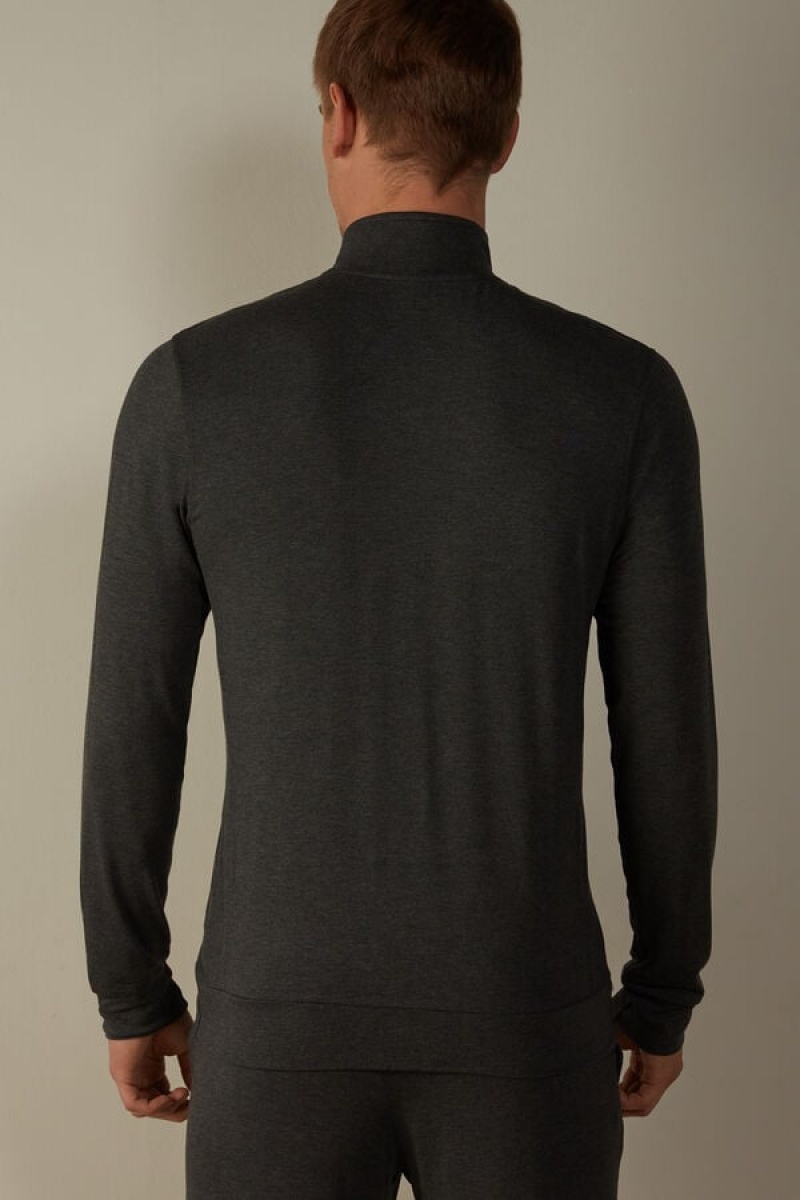 Intimissimi Silk and Modal Zip-Up Men's Sweatshirts Dark Grey | USA 2988YUD