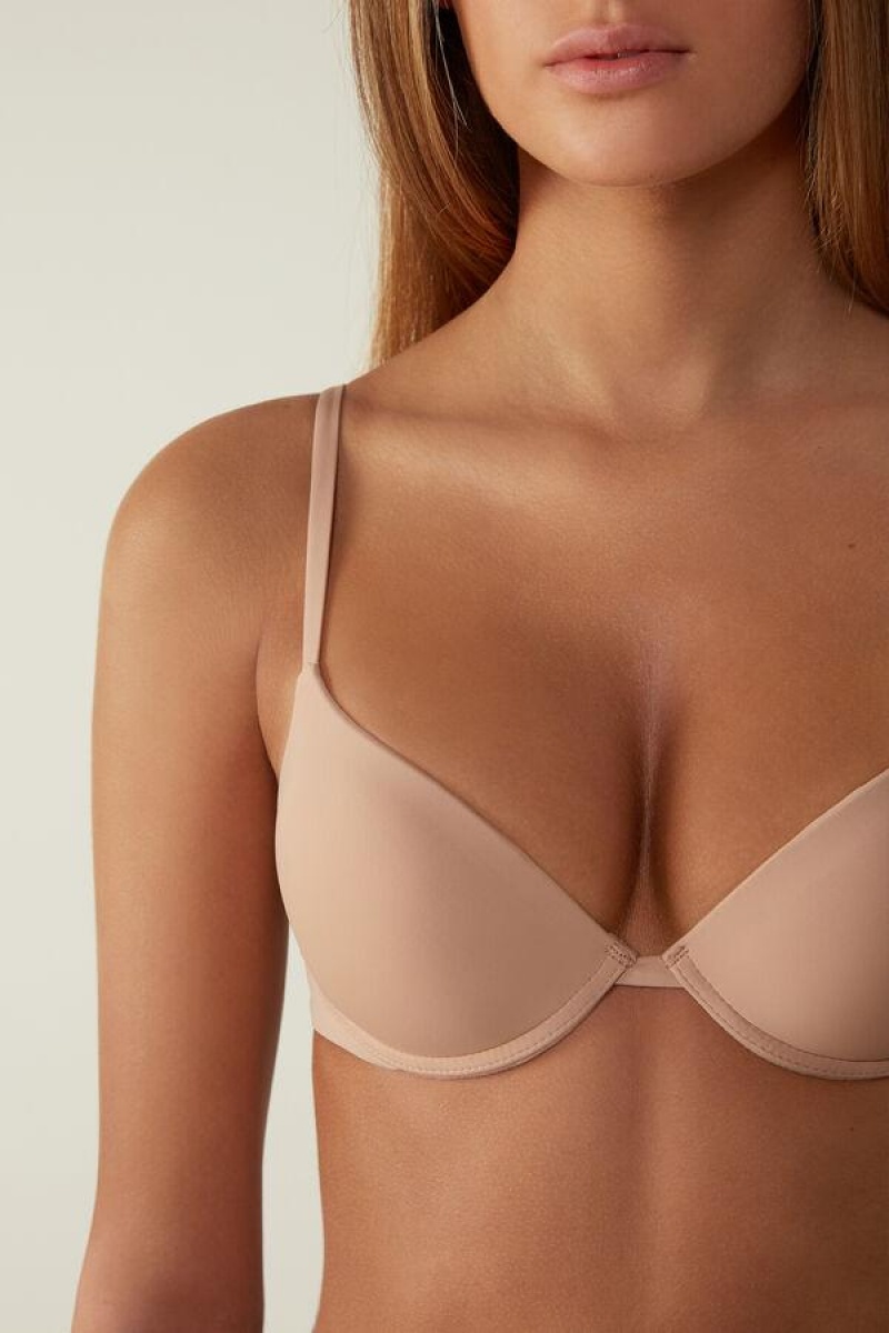 Intimissimi Simona Microfiber Super Push-Up Women's Bras Beige | USA 1341KIR