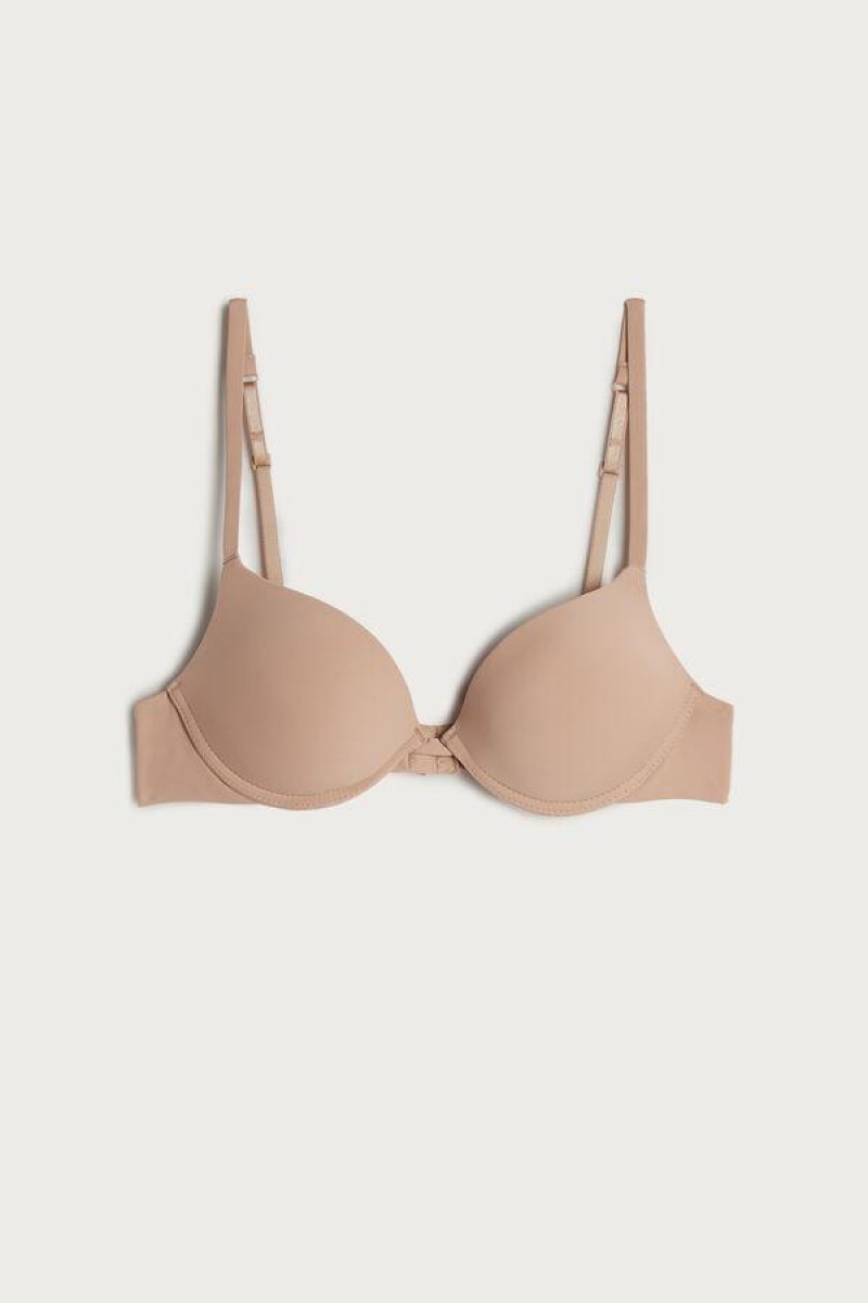 Intimissimi Simona Microfiber Super Push-Up Women's Bras Beige | USA 1341KIR