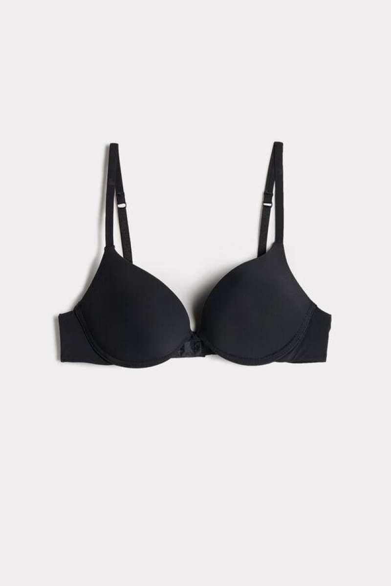 Intimissimi Simona Microfiber Super Push-Up Women's Bras Black | USA 1342LHT