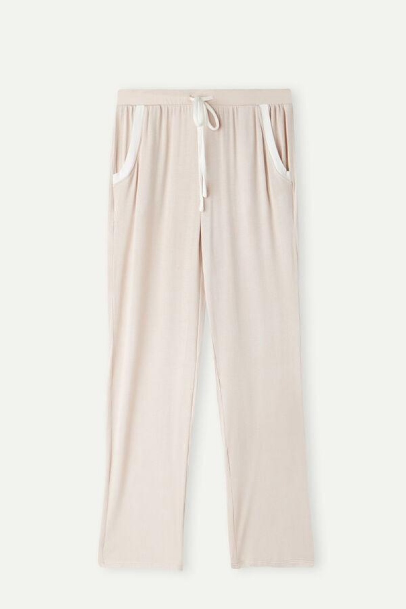 Intimissimi Simple Elegance Full Length Pants in Modal Women's Pajamas Pink / White | USA 2042JJE