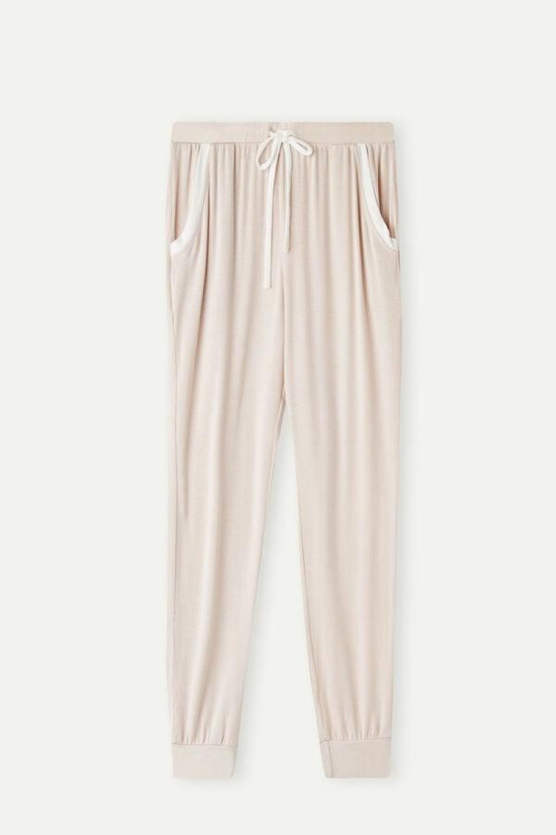 Intimissimi Simple Elegance Full Length Jogger Pants in Modal Women's Pajamas Pink / White | USA 2043KIR