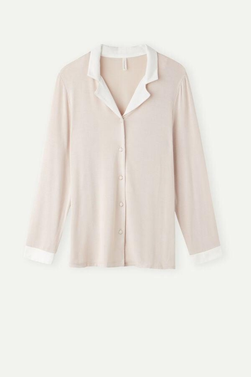 Intimissimi Simple Elegance Open Front Cardigan in Modal Women's Pajamas Pink / White | USA 2145HKW