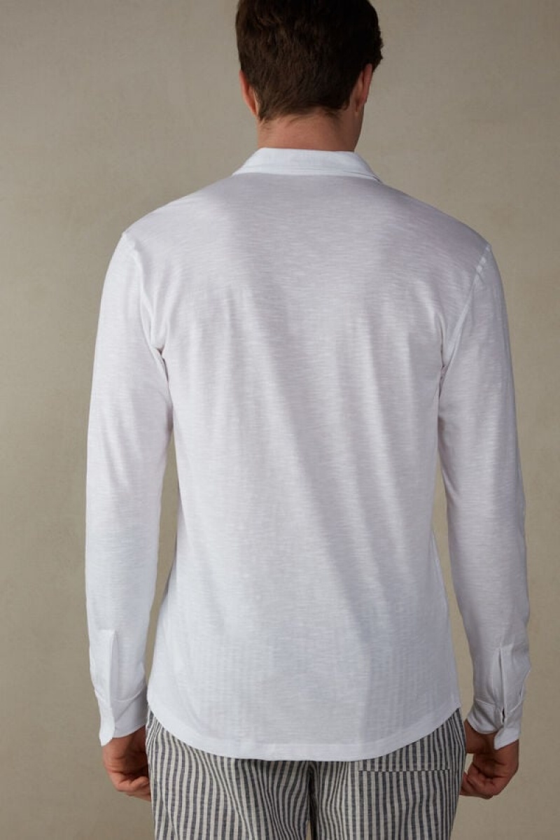 Intimissimi Slub Cotton Shirt Men's Long Sleeve White | USA 2954DNT