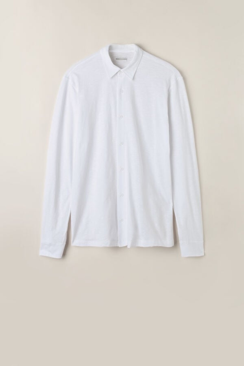 Intimissimi Slub Cotton Shirt Men's Long Sleeve White | USA 2954DNT