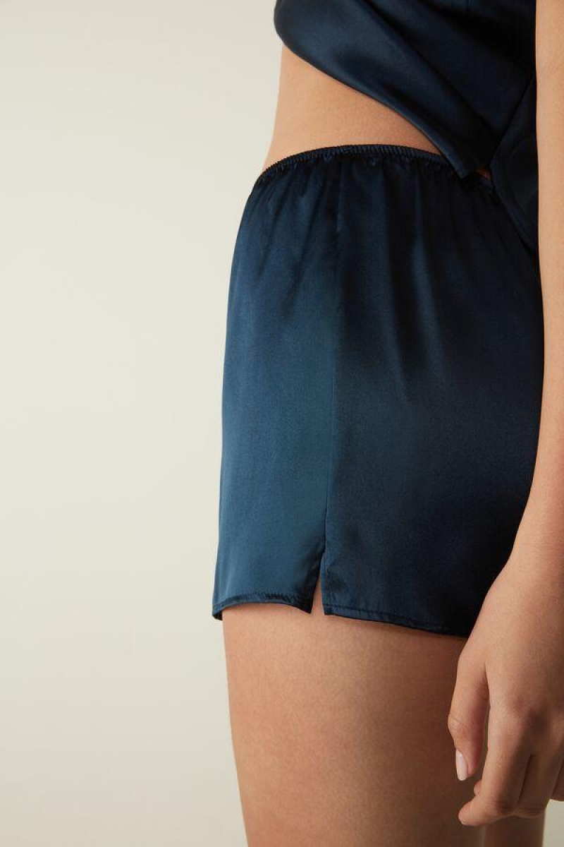 Intimissimi Smooth Silk-Satin Shorts Women's Pajamas Blue | USA 1992LHT