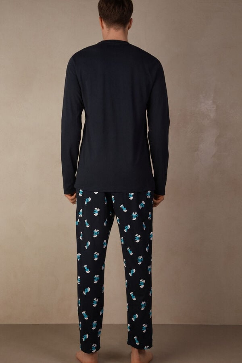 Intimissimi Smurfs Full Length Cotton Men's Pajamas Blue | USA 2922QZN