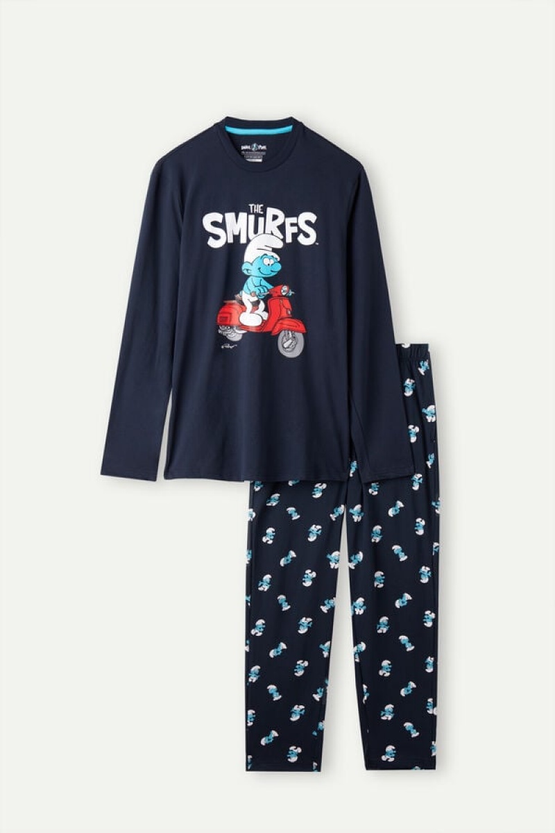 Intimissimi Smurfs Full Length Cotton Men's Pajamas Blue | USA 2922QZN