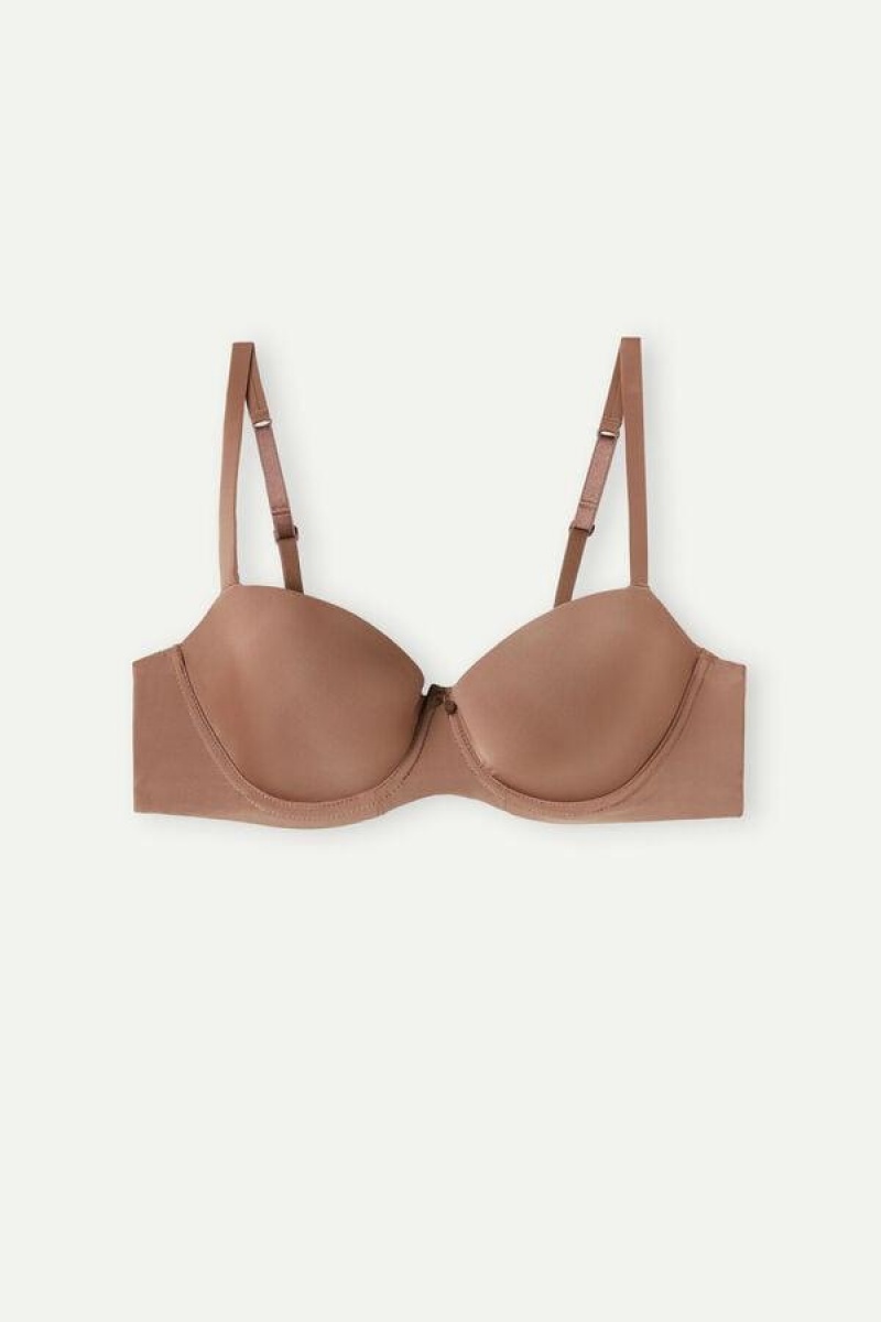 Intimissimi Sofia Balconette in Ultralight Microfiber Women's Bras Dark Beige | USA 1045ISZ