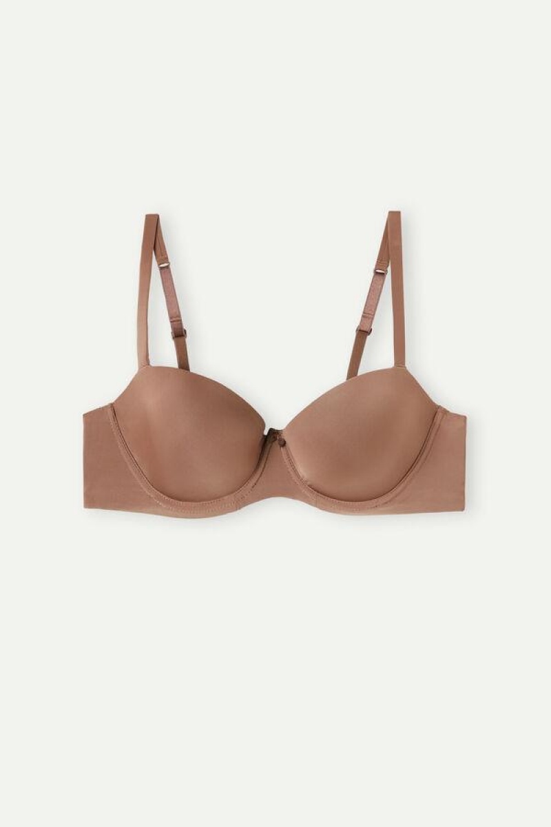 Intimissimi Sofia Balconette in Ultralight Microfiber Women's Bras Dark Beige | USA 1536TVJ