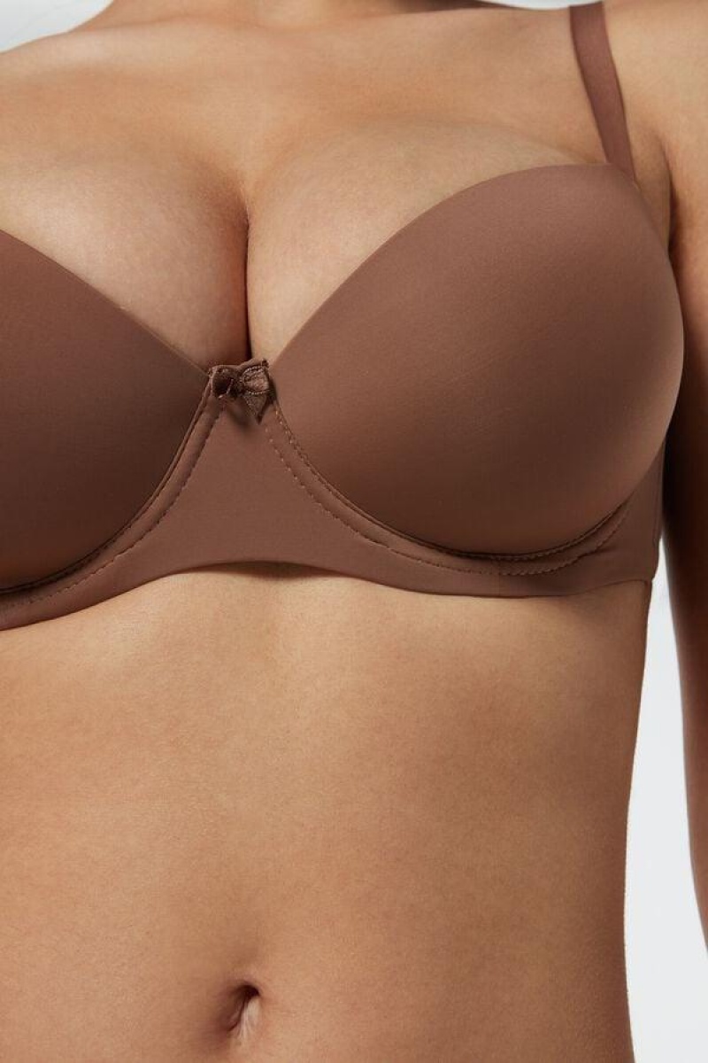 Intimissimi Sofia Microfiber Padded Balconette Women's Bras Dark Beige | USA 1106JJE