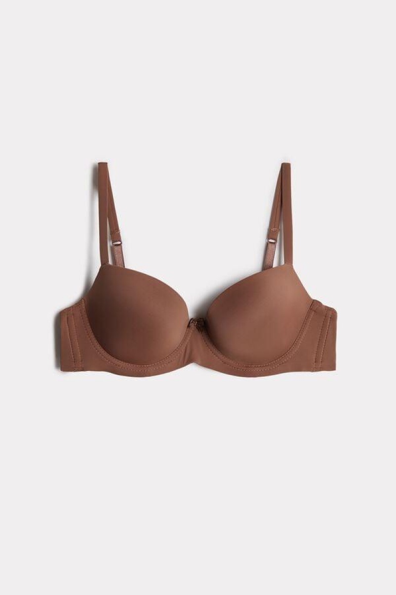 Intimissimi Sofia Microfiber Padded Balconette Women's Bras Dark Beige | USA 1106JJE