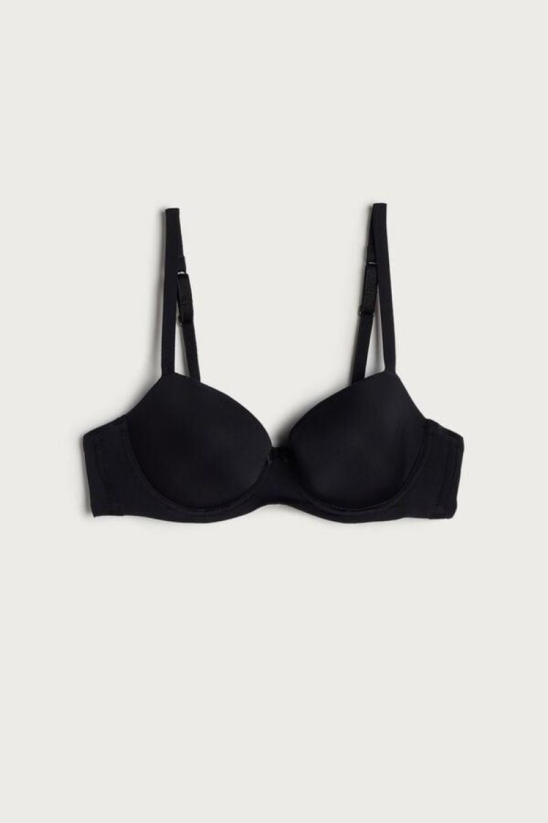 Intimissimi Sofia Microfiber Padded Balconette Women's Bras Black | USA 1122UTL