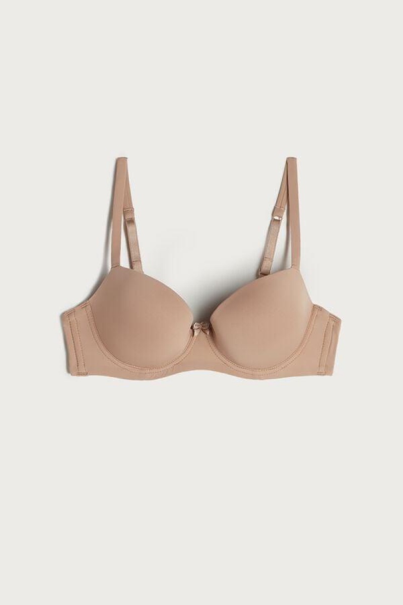 Intimissimi Sofia Microfiber Padded Balconette Women's Bras Beige | USA 1641YUK