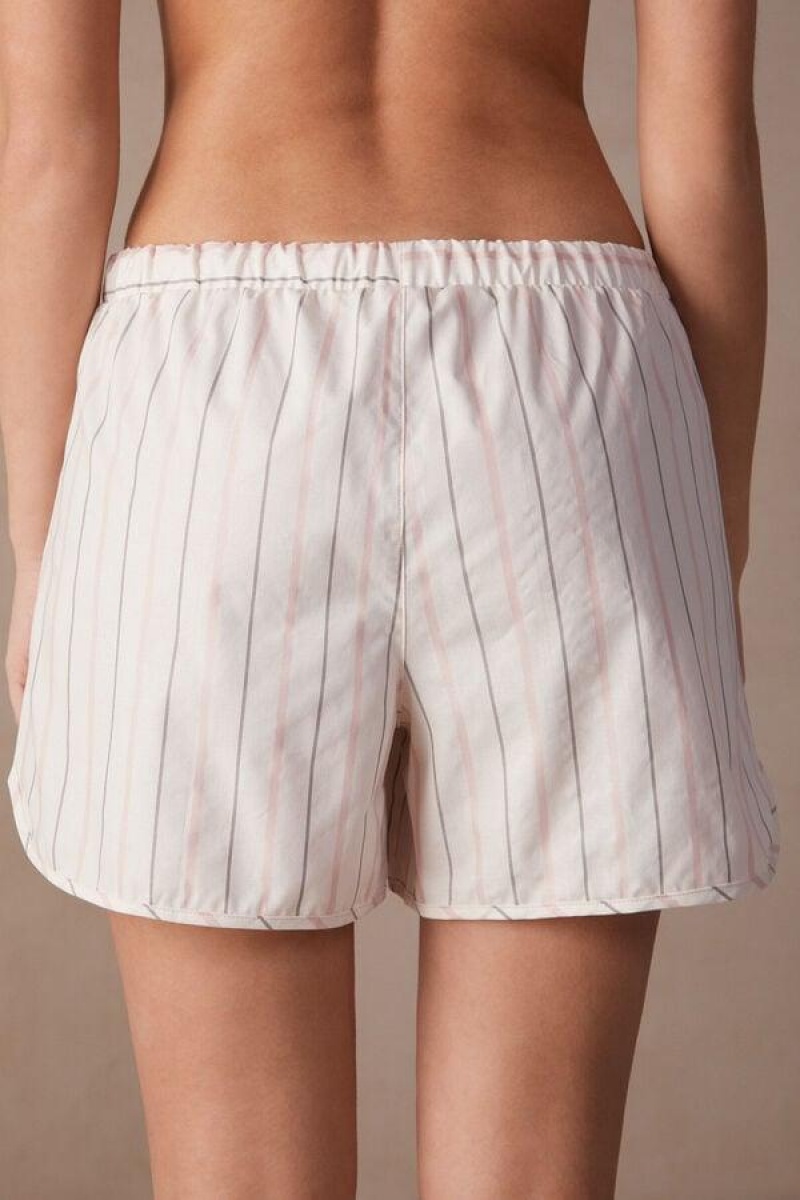 Intimissimi Soft Spring Cotton Cloth Shorts Women's Pajamas Beige / Pink Stripes | USA 1971BCP