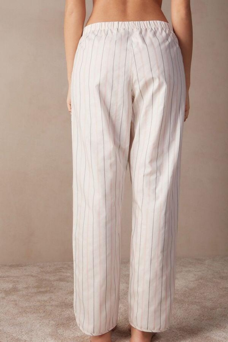 Intimissimi Soft Spring Full Length Cotton Cloth Pants Women's Pajamas Beige / Pink Stripes | USA 2031YUK