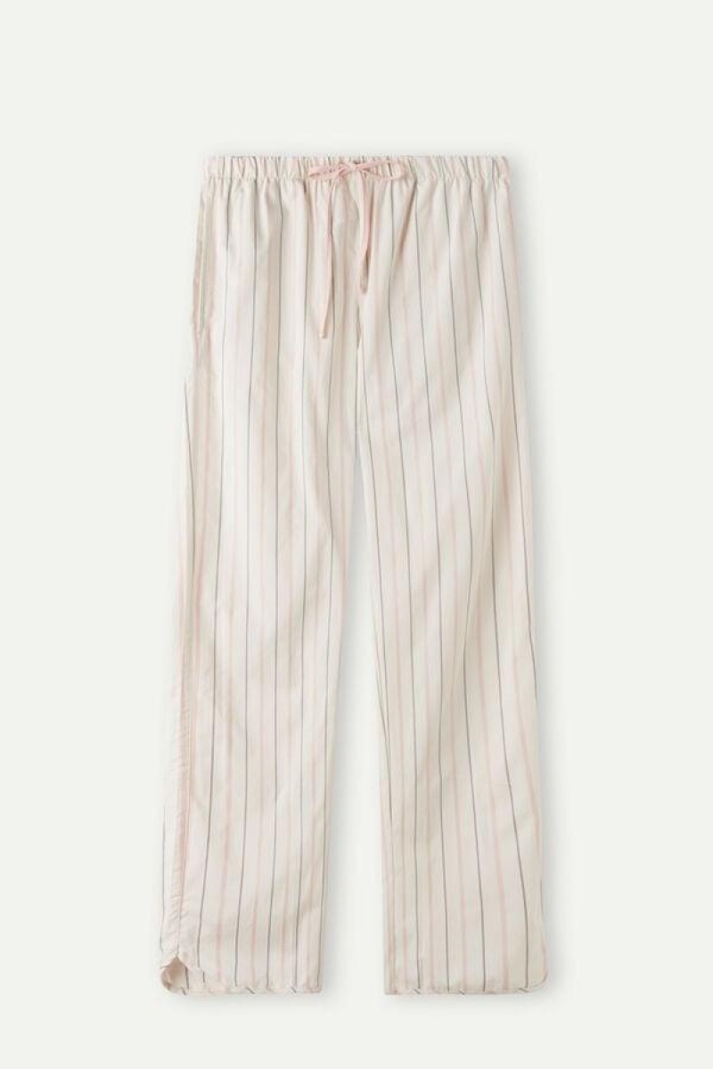 Intimissimi Soft Spring Full Length Cotton Cloth Pants Women's Pajamas Beige / Pink Stripes | USA 2031YUK