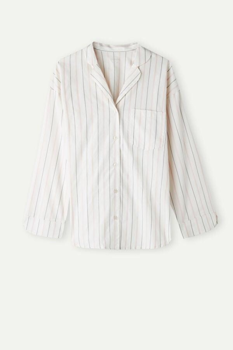 Intimissimi Soft Spring Long Sleeve Button-Up Shirt Women's Pajamas Beige / Pink Stripes | USA 2134TVJ