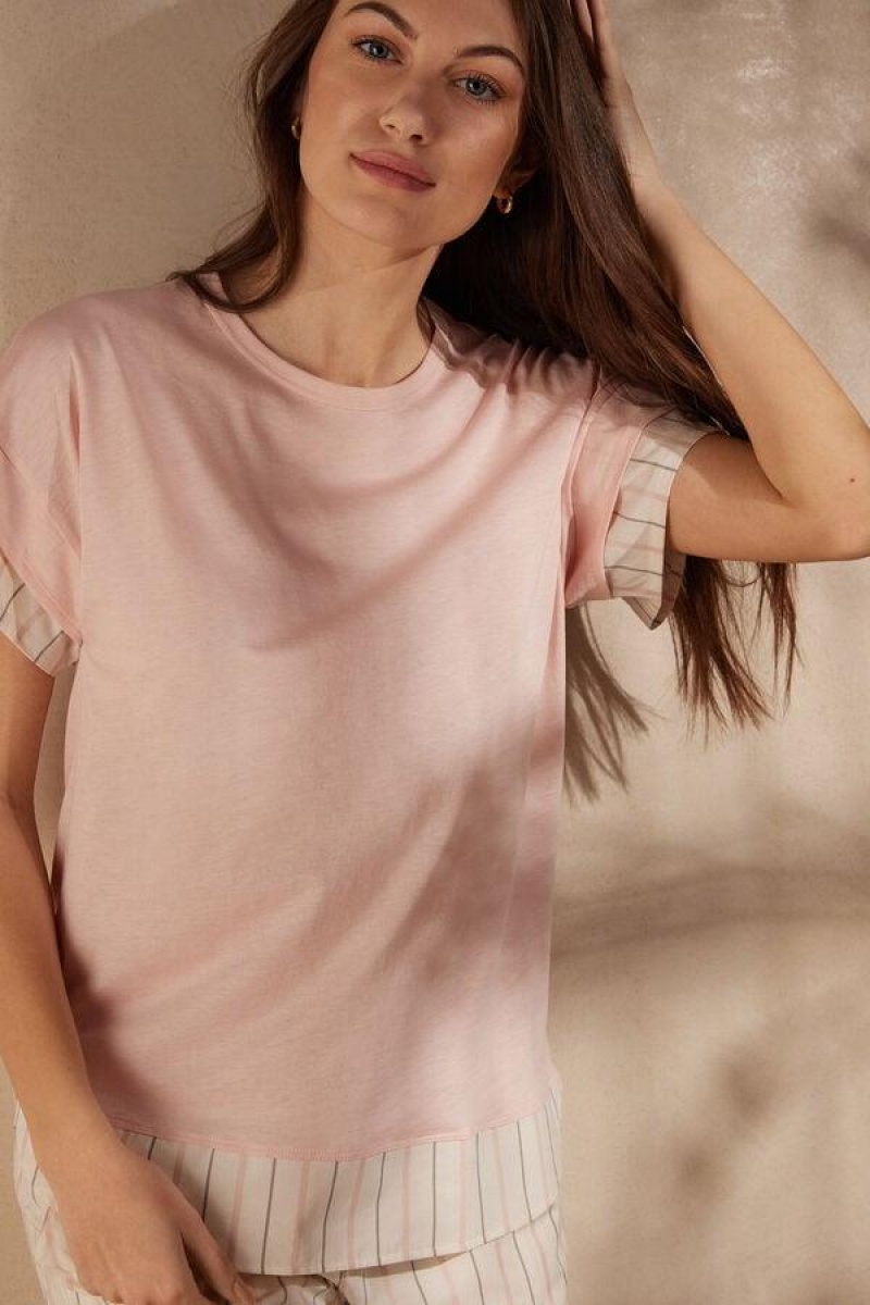 Intimissimi Soft Spring Short Sleeve Cotton T-Shirt Women's Pajamas Pink | USA 2101BCP