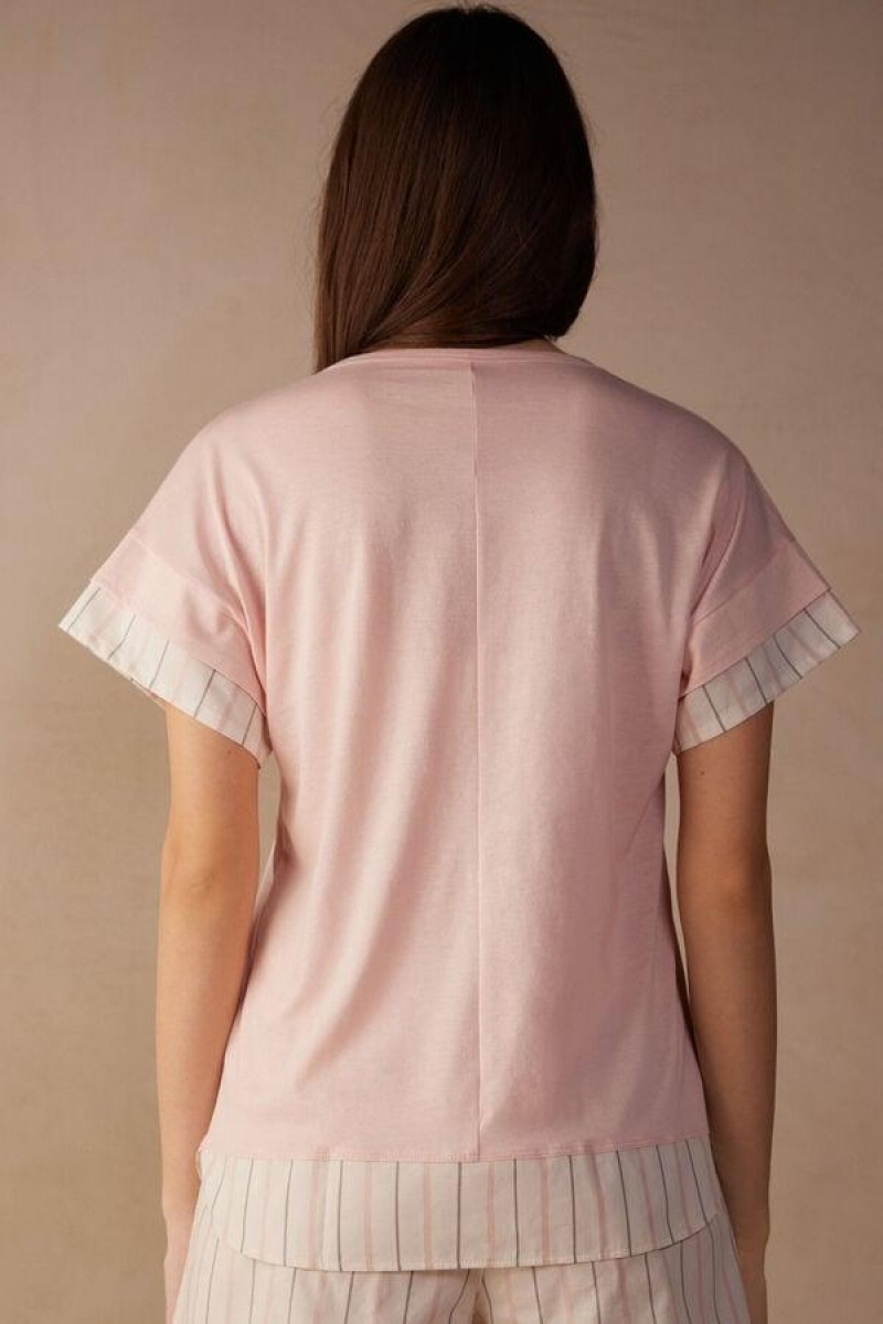 Intimissimi Soft Spring Short Sleeve Cotton T-Shirt Women's Pajamas Pink | USA 2101BCP