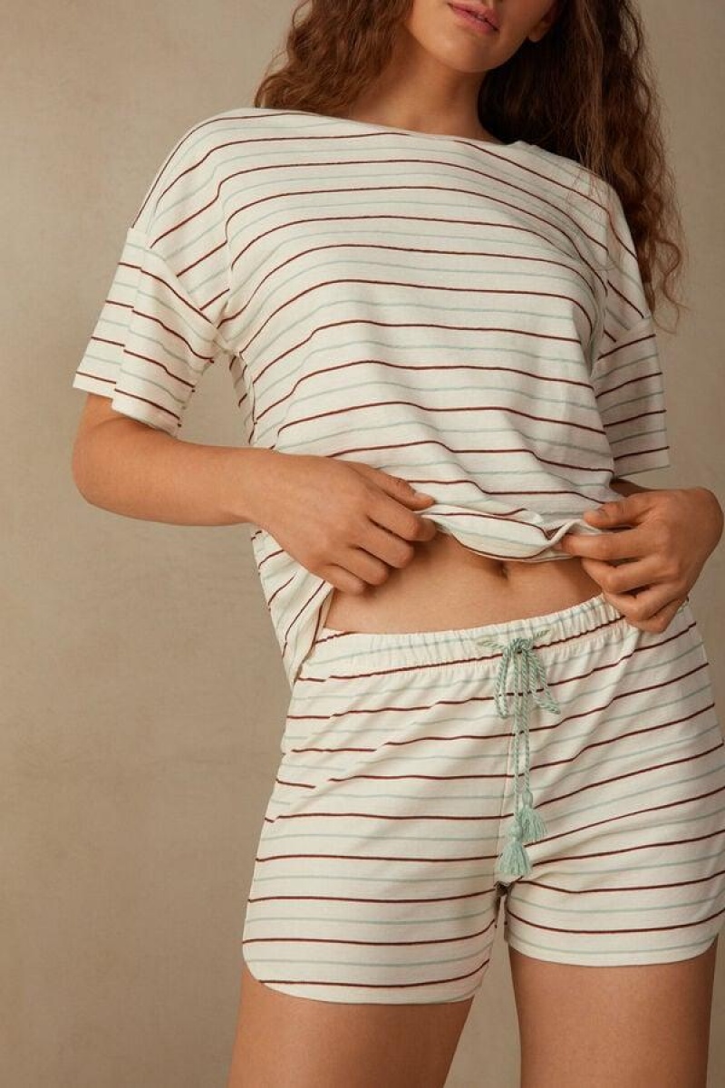 Intimissimi Spices Garden Cotton Shorts Women's Pajamas White | USA 1985SOB