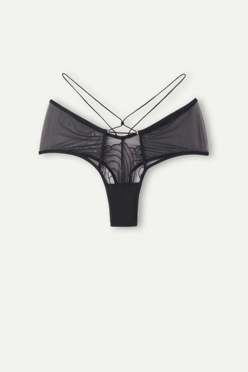 Intimissimi Steal the Show ‘80s Style Hipster Brazilian Women's Panties Black | USA 2305ZGY