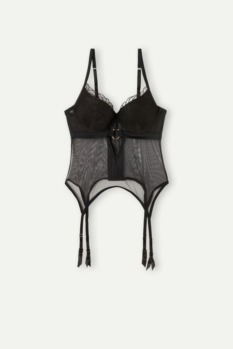 Intimissimi Steal the Show Guipure Demi-Cup Bra Women's Lingerie Black | USA 1885HKW